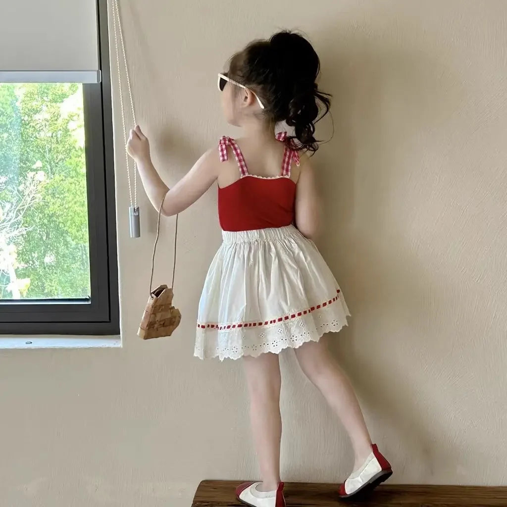 Children's Cherry Knit Halter Top and Skirt 2 Piece Set Toddler Girl Boutique Clothes