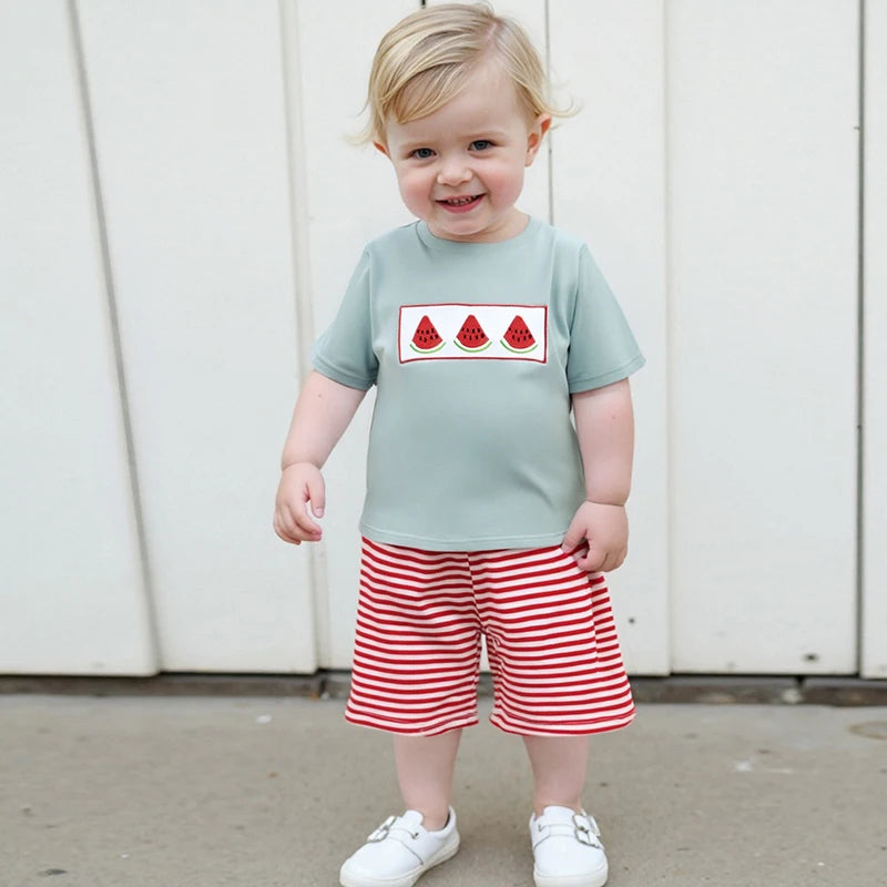 Boys Summer Outfits Pineapple Embroidery 2Pcs Clothes Set