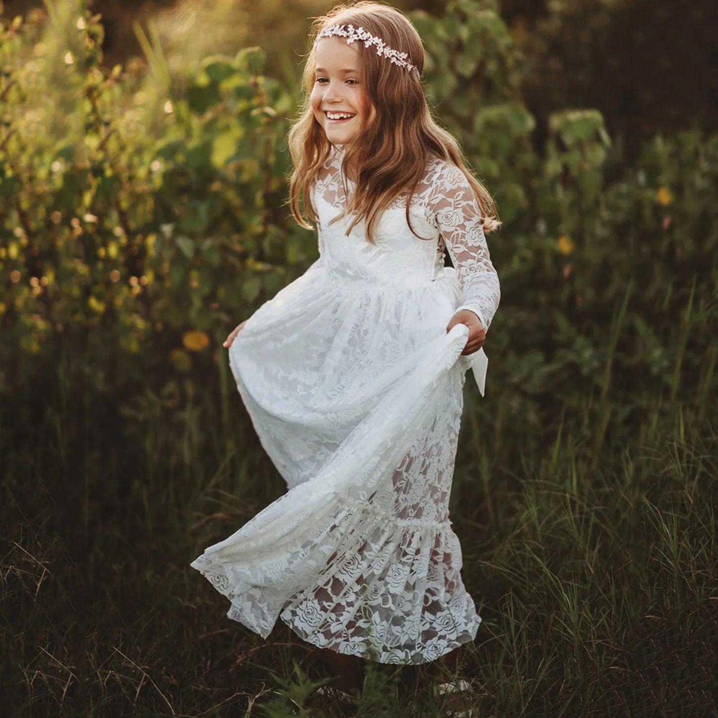 1st Birthday Outfit Girls Lace Dress with Tie Belt Chic Long Flower Girl Bubble Dress for Children Ages 1 to 3 Years