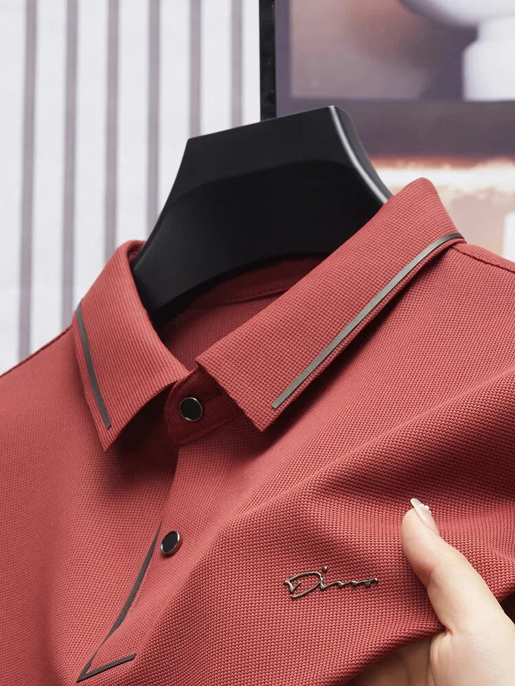 Men's Premium Luxury Polo Shirt Seamless Cool Fabric Business Casual Golf Slim Fit Blouse Collar T-shirt