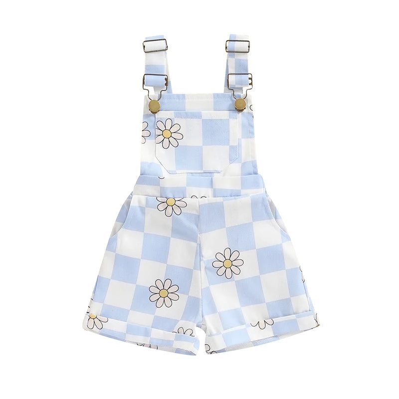 Lioraitiin Toddler Baby Girl Checkerboard Floral Print Summer Sleeveless Overalls Jumpsuit