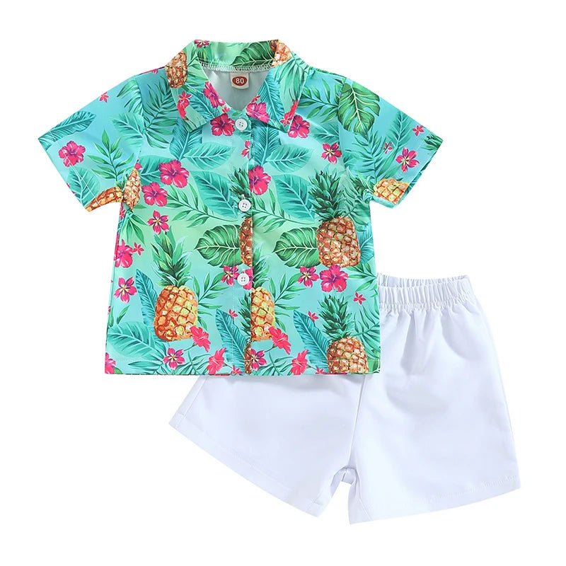 Baby Boy Summer Outfits Hawaiian Print Short Sleeve Shirt Set