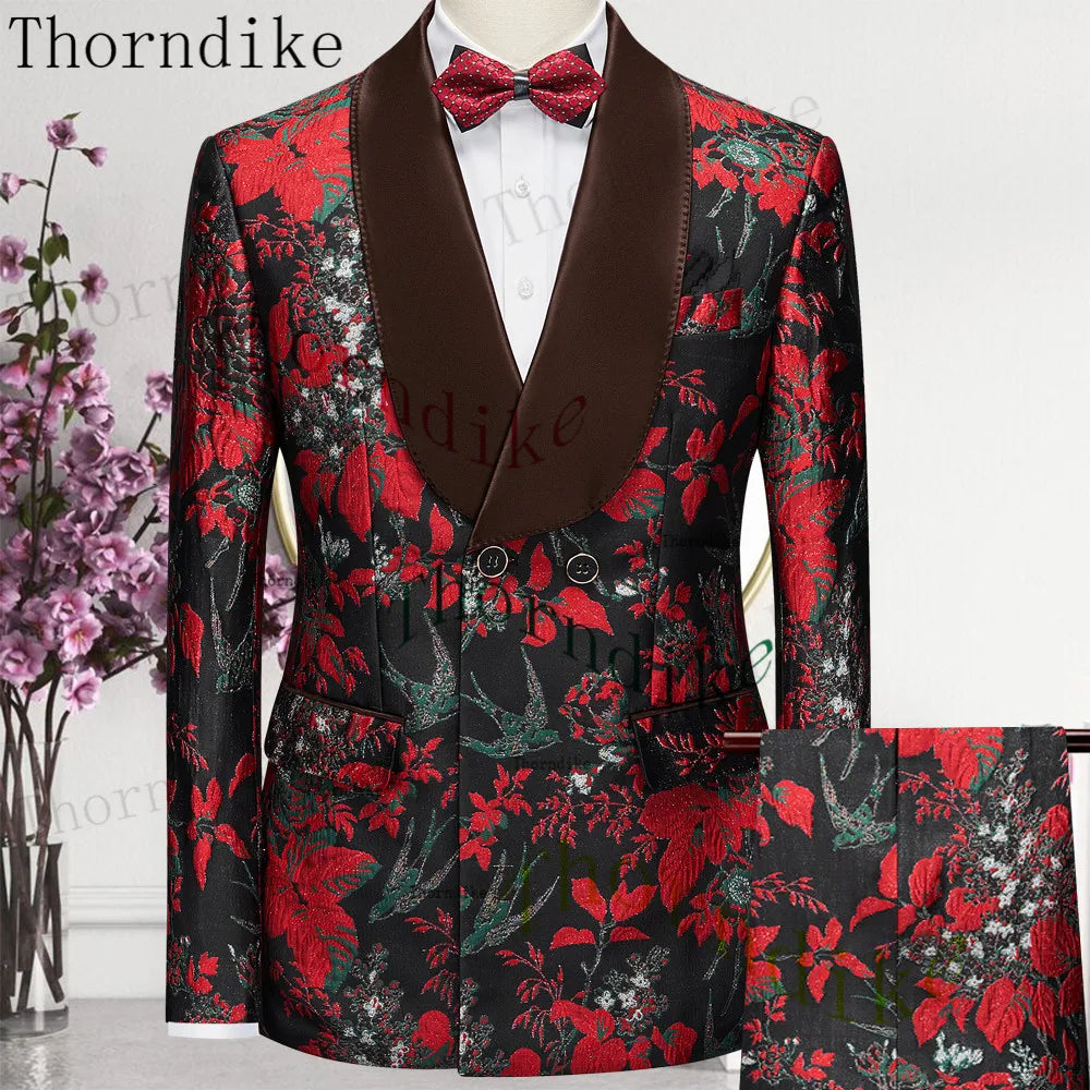 Thorndike 2023 New Design Burgundy Suits for Men 2 Piece Blazer Set Casual Double Breasted Travel Wear Jacket and Pant