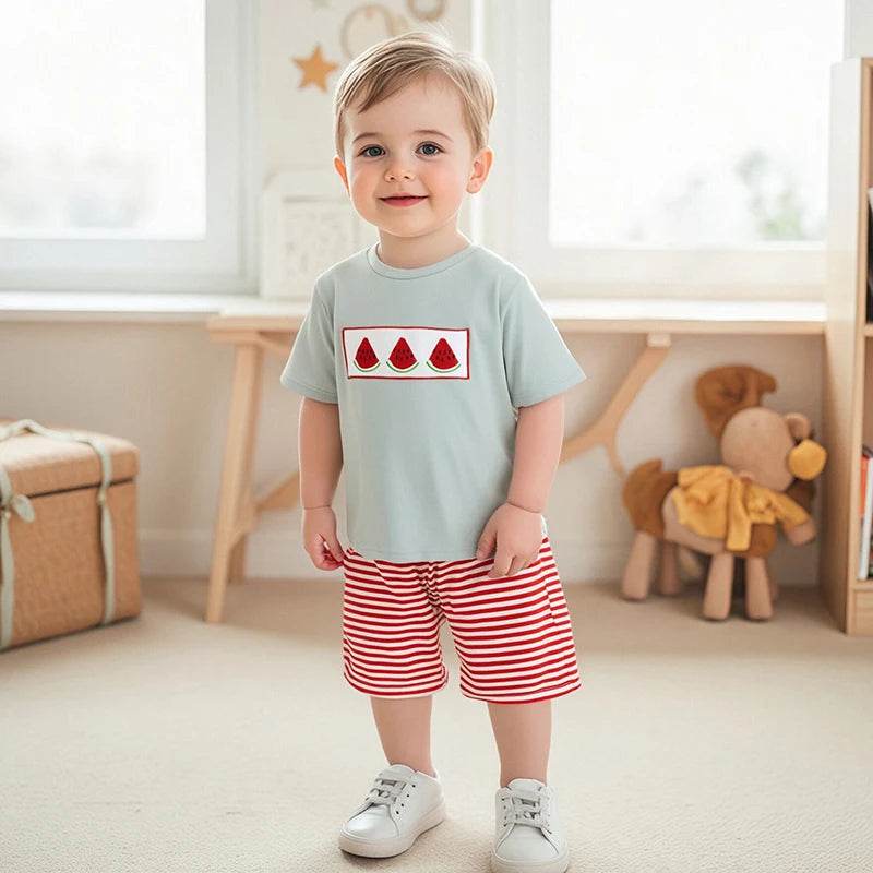 Boys Summer Outfits Pineapple Embroidery 2Pcs Clothes Set