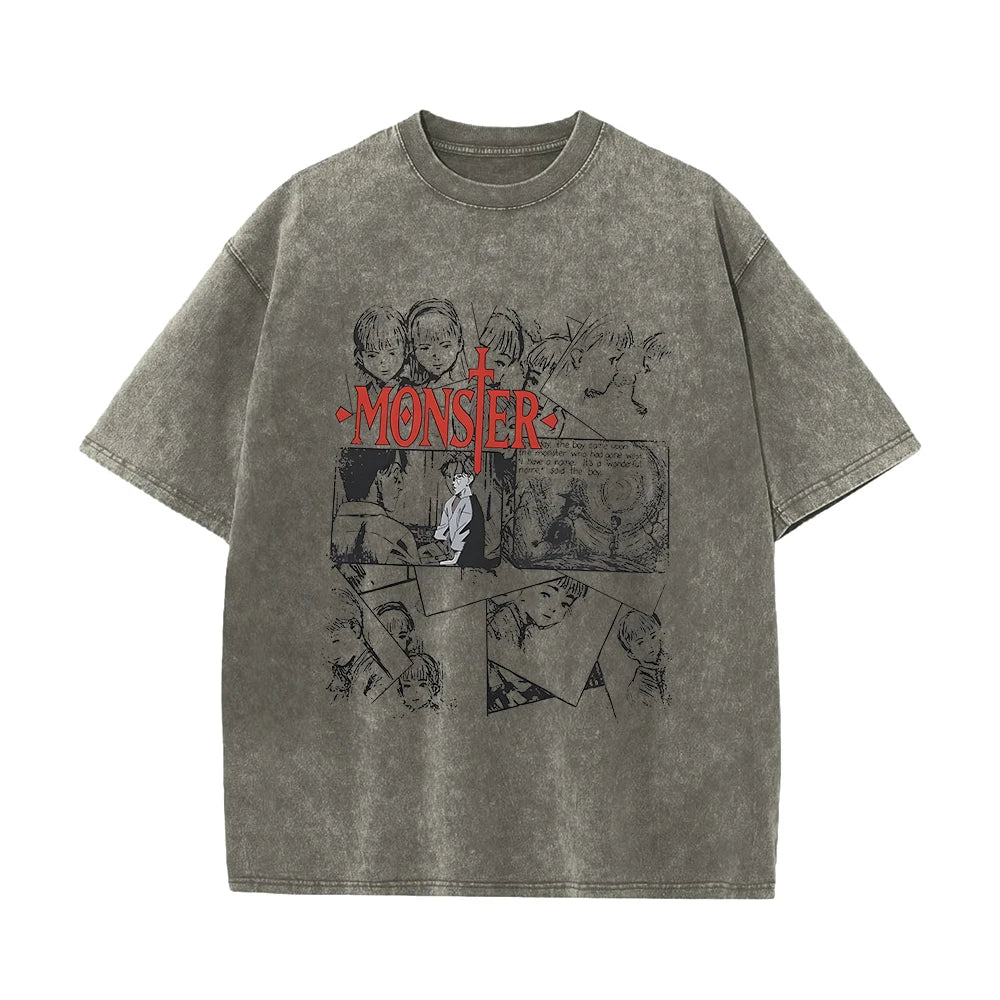 Anime Monster T Shirts Washed Cotton Harajuku Unisex Tees High Quality Retro Tops