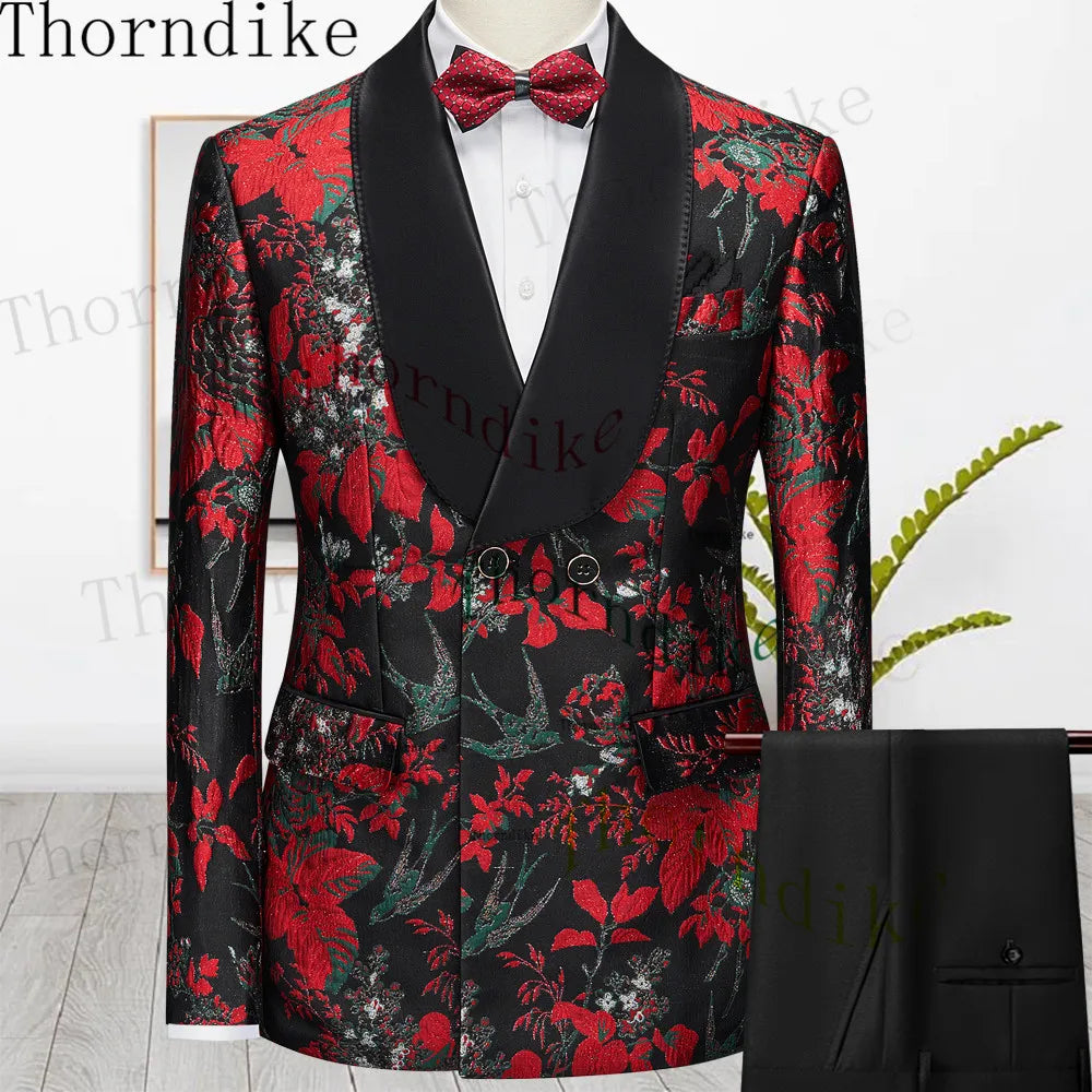 Thorndike 2023 New Design Burgundy Suits for Men 2 Piece Blazer Set Casual Double Breasted Travel Wear Jacket and Pant
