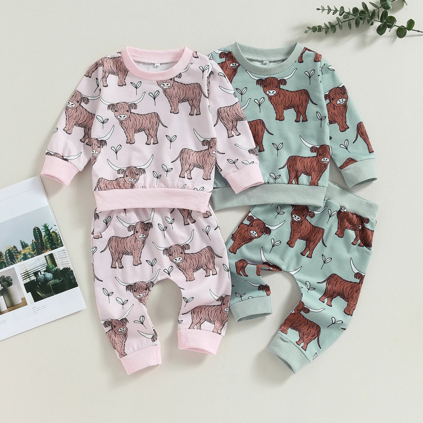 Citgeett Autumn Toddler Baby Girls Cow Print Long Sleeve Sweatshirt and Casual Pants Set Outfit
