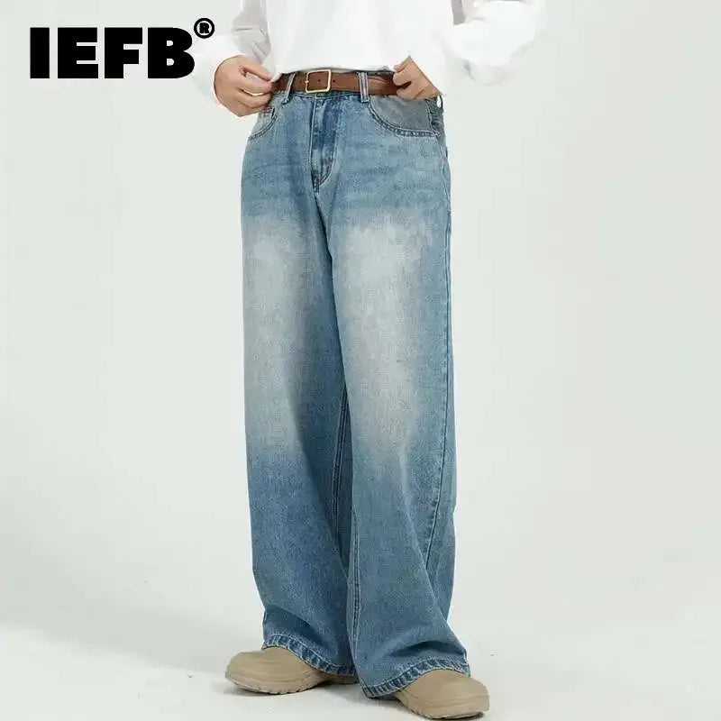 IEFB Men's Casual Gradient Color Denim Jeans with Pockets Button Closure Spring 2024
