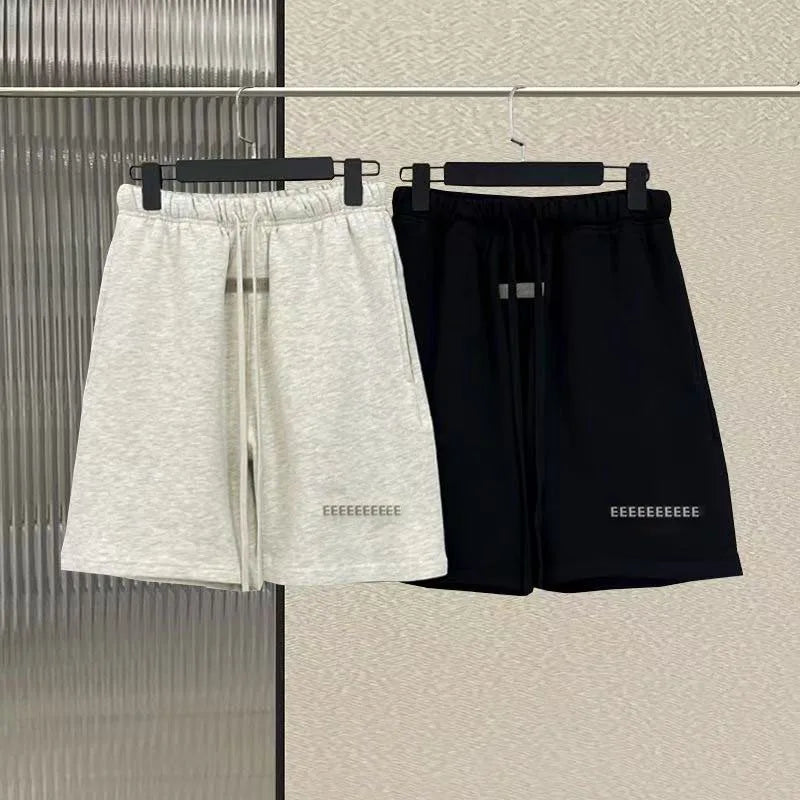 Trendy Brand Men's Cotton Shorts with Double Row Flocking Letter Logo High Street Loose Fit
