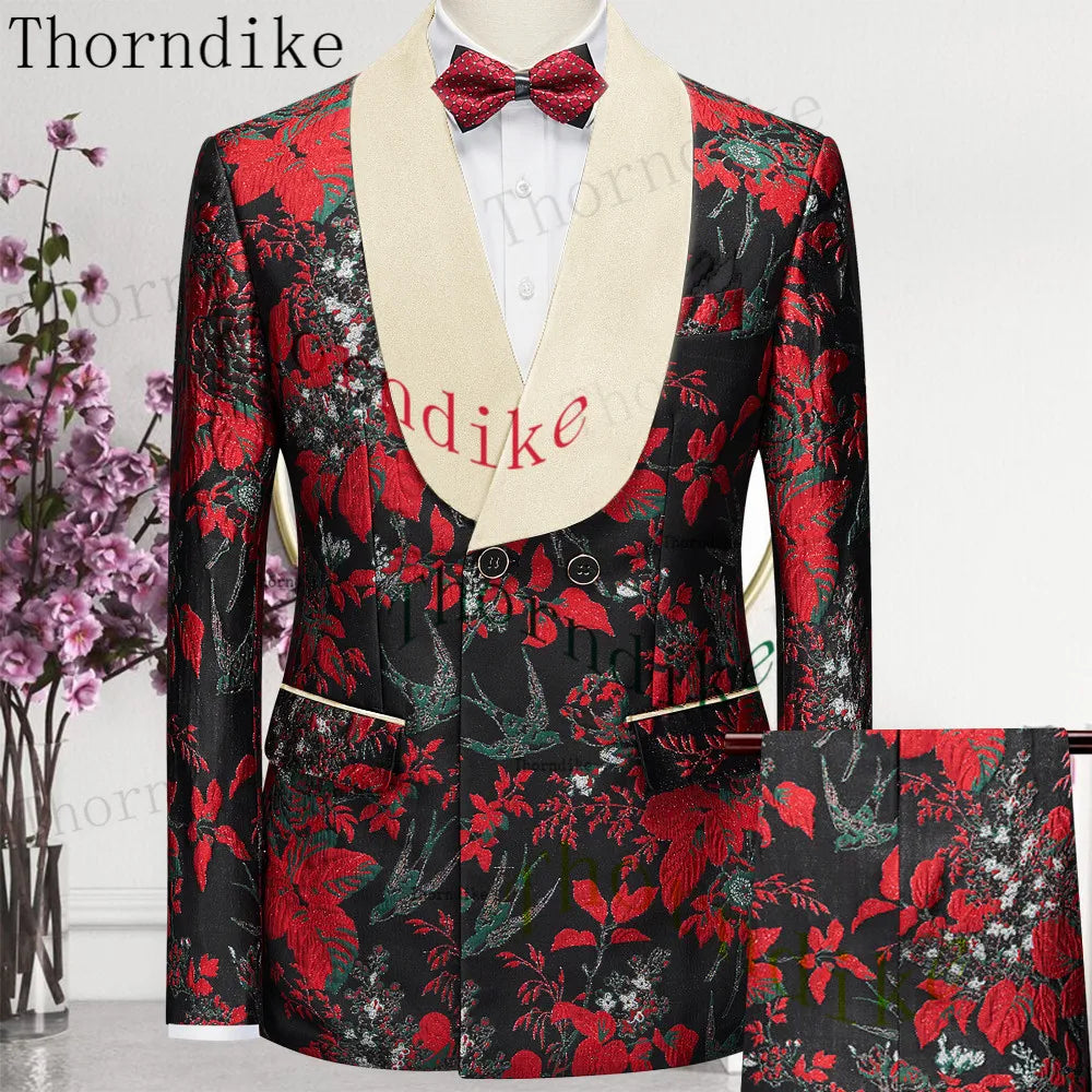 Thorndike 2023 New Design Burgundy Suits for Men 2 Piece Blazer Set Casual Double Breasted Travel Wear Jacket and Pant