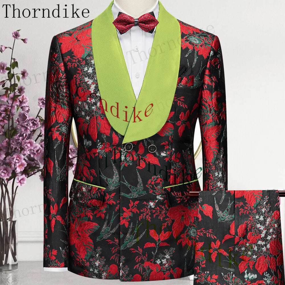 Thorndike 2023 New Design Burgundy Suits for Men 2 Piece Blazer Set Casual Double Breasted Travel Wear Jacket and Pant