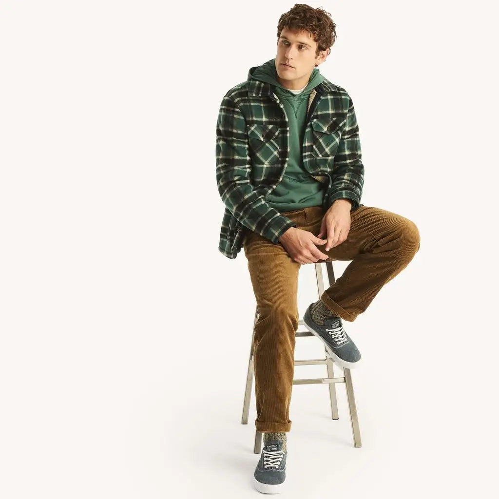 Nautica Mens Big and Tall Plaid Faux Shearling Casual Shirt