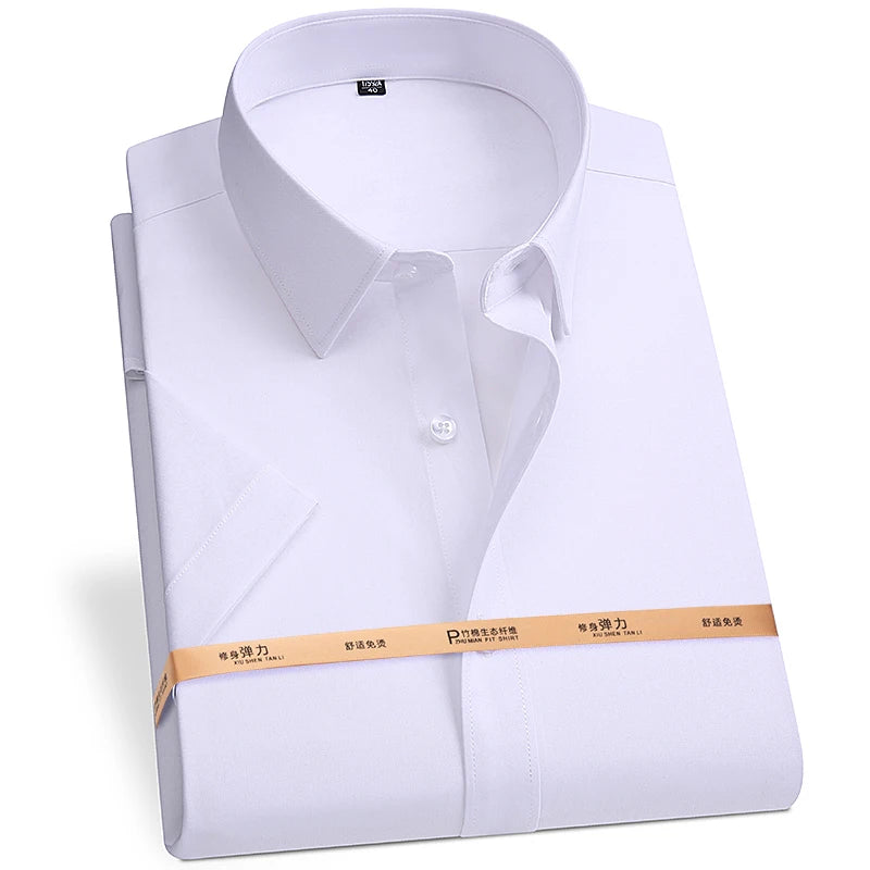 High Quality Bamboo Fiber Men's Short Sleeved Shirt Summer Cool Breathable Fit No Ironing Business Social Top S-6XL 7XL 8XL