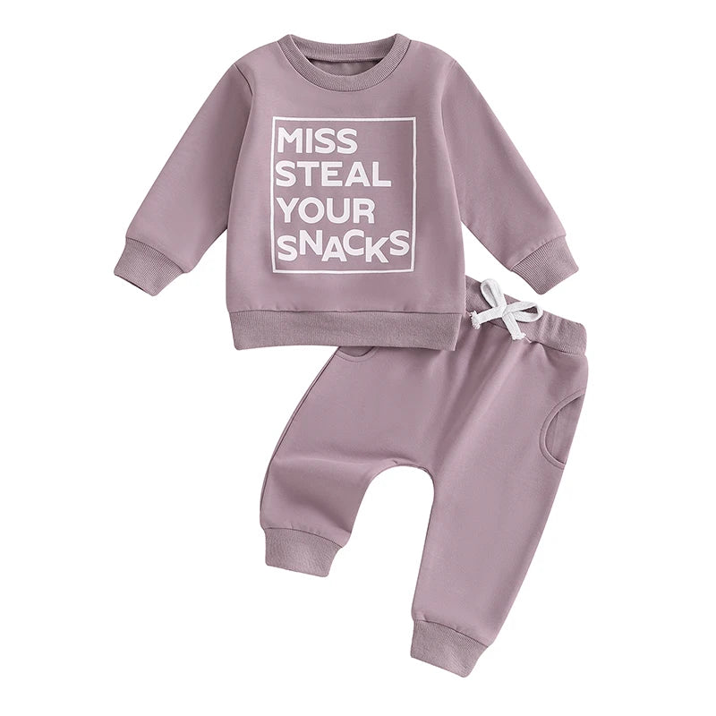 Lioraitiin Toddler Girls Fall Outfit Letter Print Long Sleeve Sweatshirt and Elastic Pants Two Piece Set