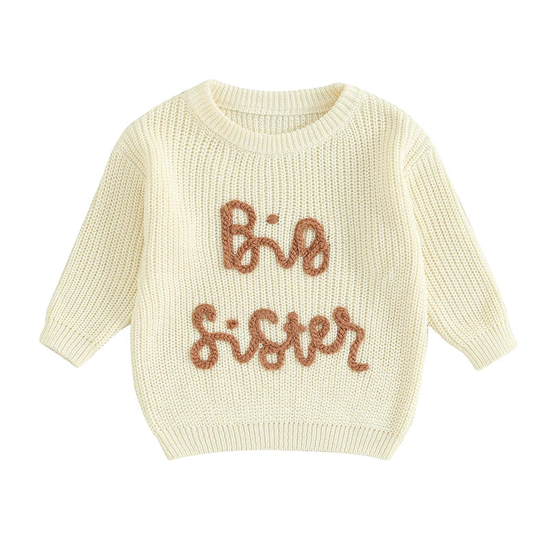 Lioraitiin Kids Girls Sweater with Letter Embroidery Crew Neck Long Sleeve Pullover for Fall Ages 18 Months to 5 Years