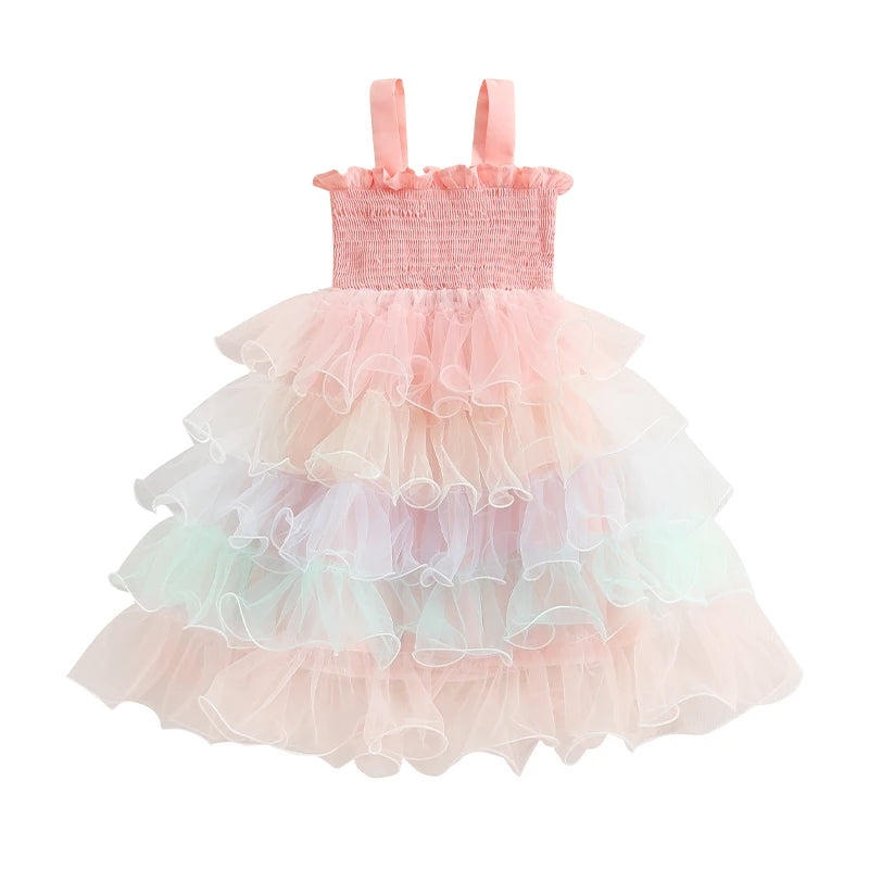 Lioraitiin Baby Girls Slip Dress Casual Sleeveless Contrast Color Layered Summer A-Line Tulle Princess Dress