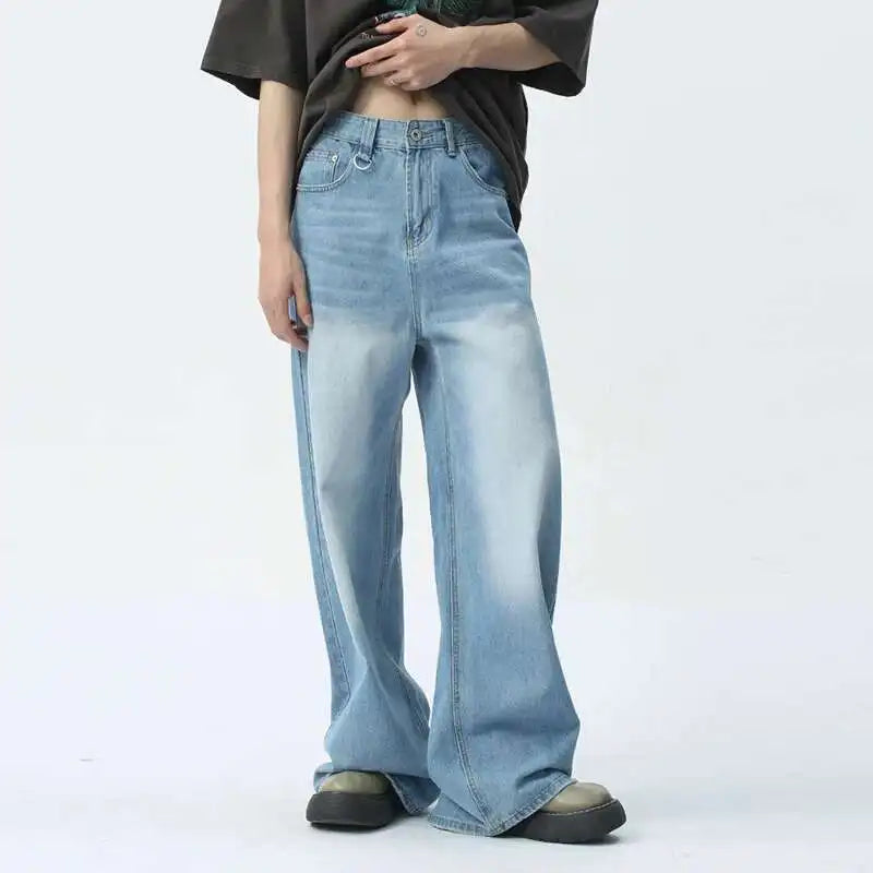 IEFB Wide Leg Jeans Casual Male Denim Pants 2025 Spring Fashion Loose Fit Trousers with Pockets and Zipper Closure