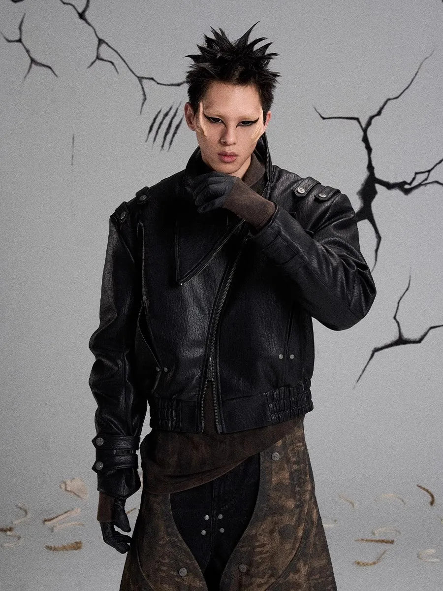 Mauroicardi Spring Autumn Black PU Leather Jacket for Men Zipper Closure Luxury Designer Vintage Streetwear 2025