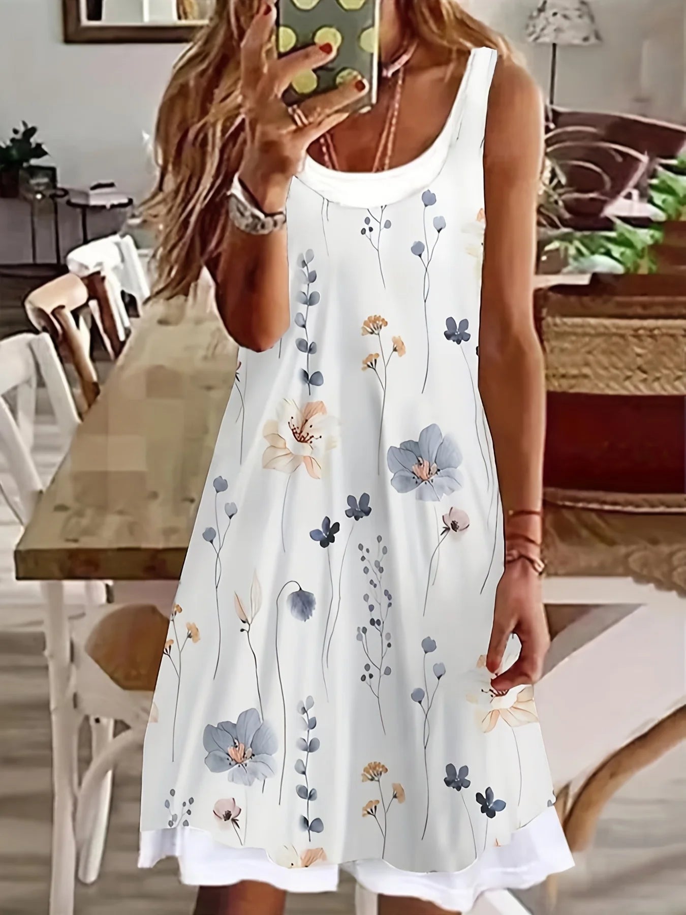New Female Dresses Loose Swing Short Sundress Sweet 3D Printing Sleeveless Beach Wear O Neck Swing Sexy Women Dress