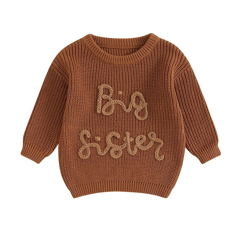 Lioraitiin Kids Girls Sweater with Letter Embroidery Crew Neck Long Sleeve Pullover for Fall Ages 18 Months to 5 Years