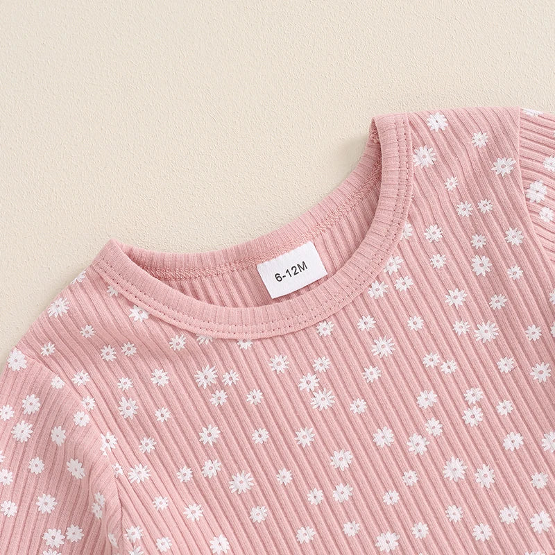 Lioraitiin Toddler Girl Fall Outfits 2Pcs Set Floral Print Long Sleeve Top and Elastic Waist Long Pants 1-5Y