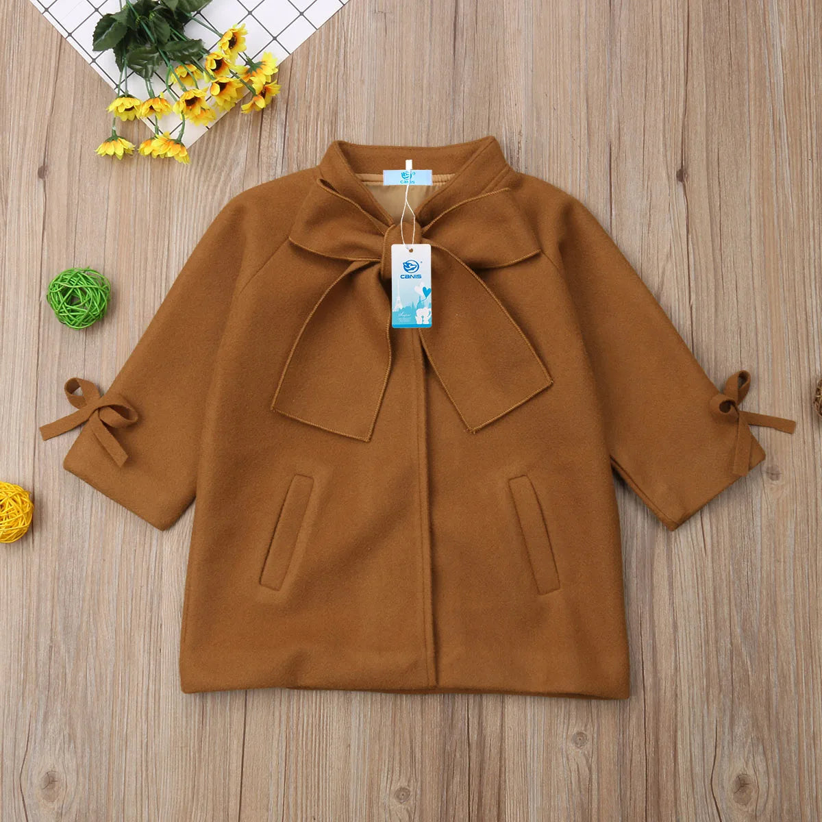 Girls Lightweight Solid Color Windbreaker Jacket with Loose Bow Neck and Side Pockets for Outdoor Fashion