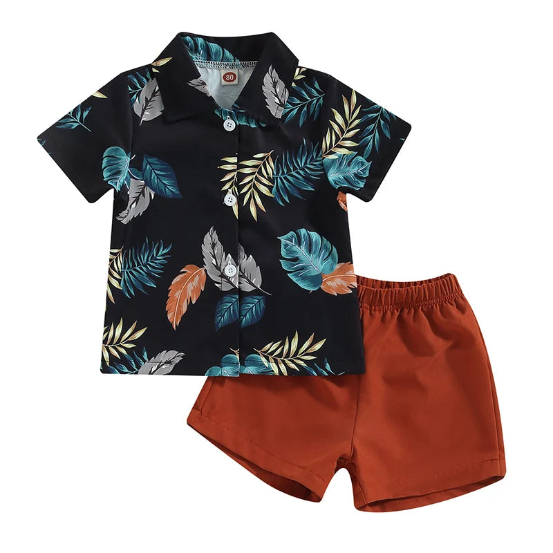 Baby Boy Summer Outfits Hawaiian Print Short Sleeve Shirt Set