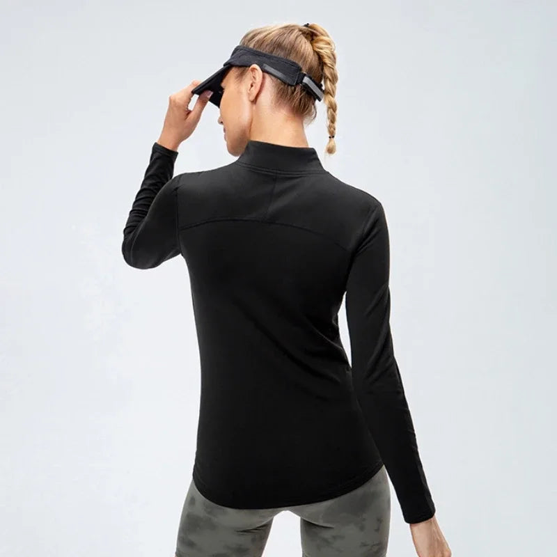 Winter Warm Plus Velvet Long Sleeve T Shirts for Women Outdoor Running Basketball Sports Tops Home Fitness Yoga Thermal