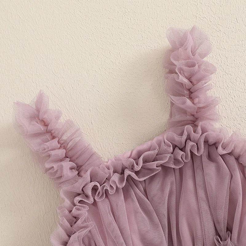Lioraitiin Toddler Girl Summer Tulle Dress Solid Color Sleeveless Casual Mesh Ruffled A Line Dress for Ages 1 to 3 Years
