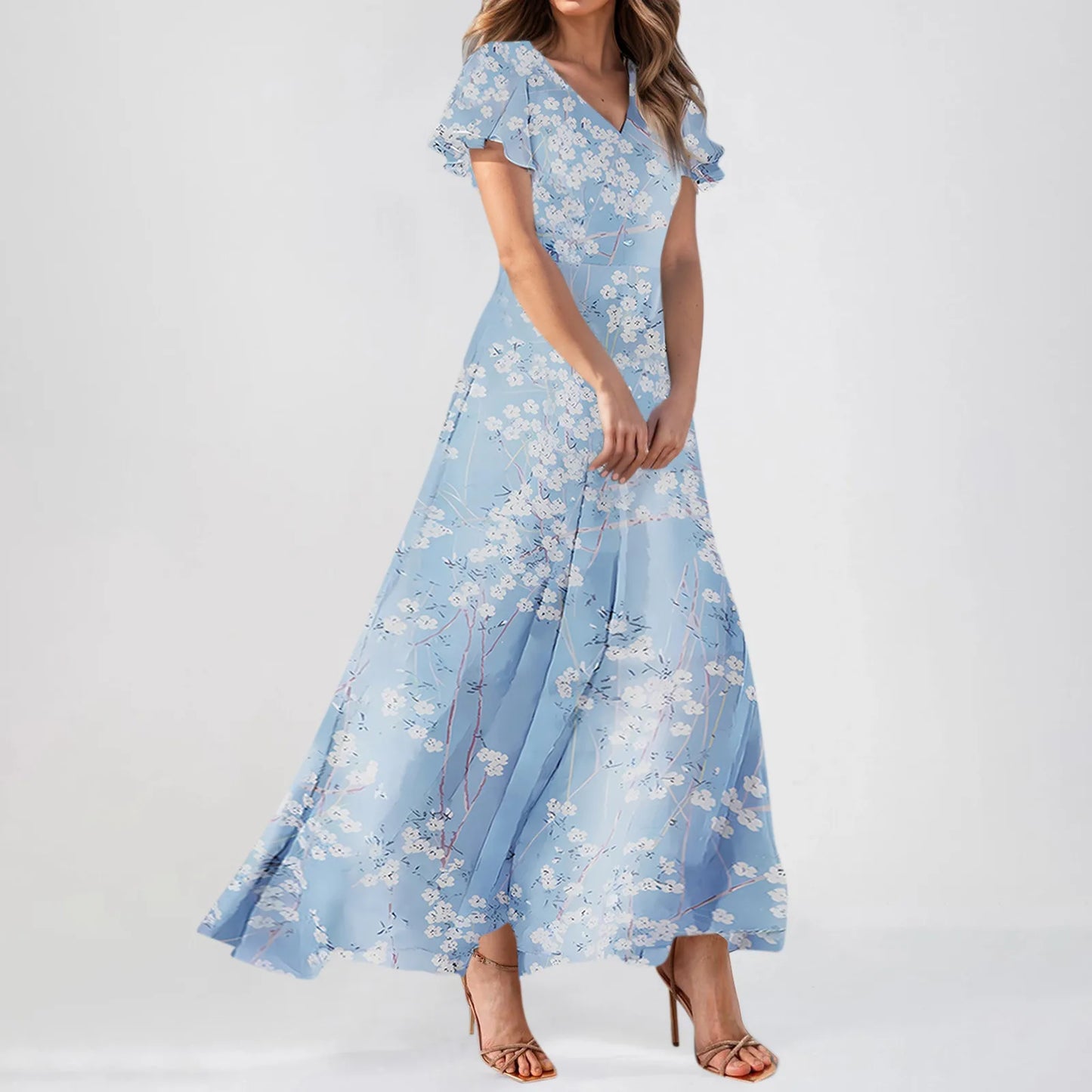 2025 Summer Dresses For Women Casual Short Sleeve Maxi Dresses Cute Floral Maxi Dress Evening Party Wedding Guest Dresses