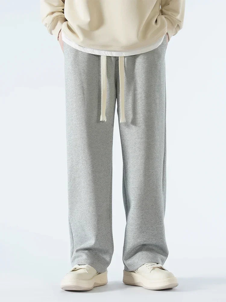 New Men's Casual Wide Leg Straight Pants 65 Percent Cotton Outdoor Sweatpants High Quality Soft Long Baggy Trousers