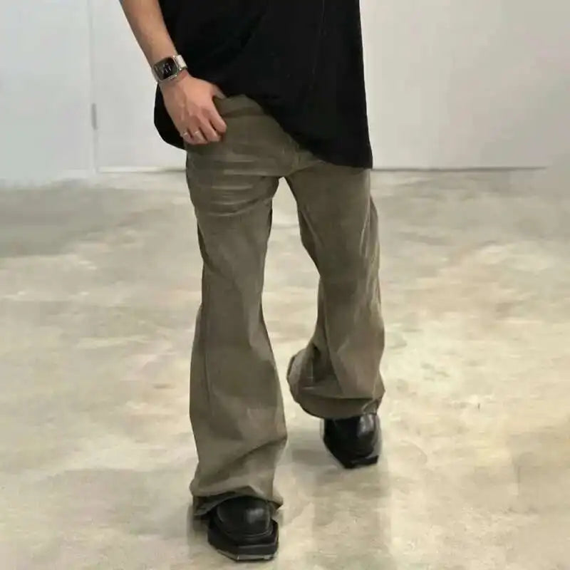 PFNW Wrinkled Design Vintage Male Jeans High Street Full Length Washed Wide Leg Pants Trendy Boot Cut Men's Trousers New 28W4545