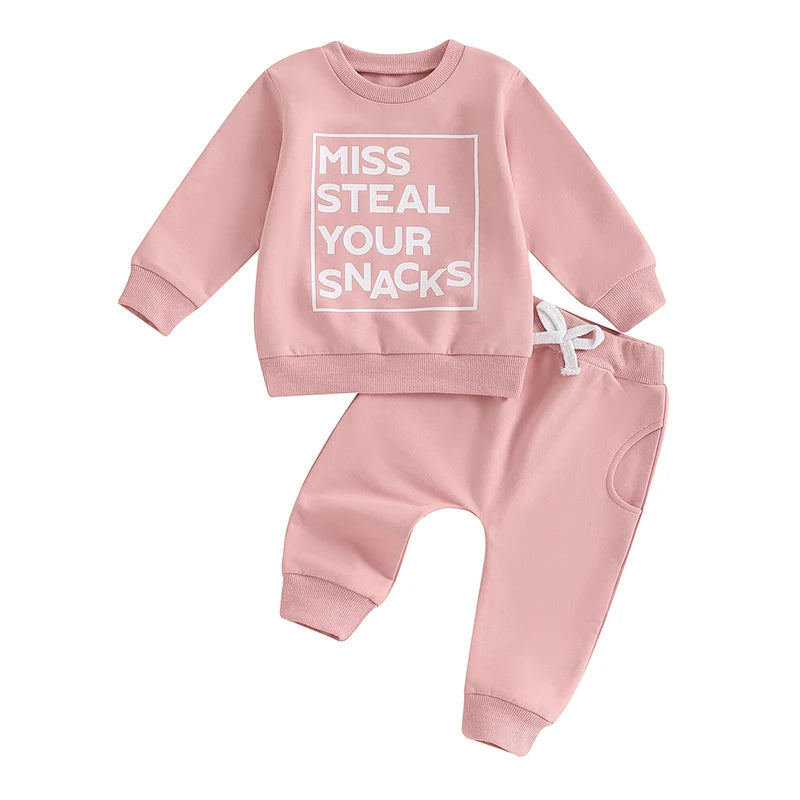 Lioraitiin Toddler Girls Fall Outfit Letter Print Long Sleeve Sweatshirt and Elastic Pants Two Piece Set