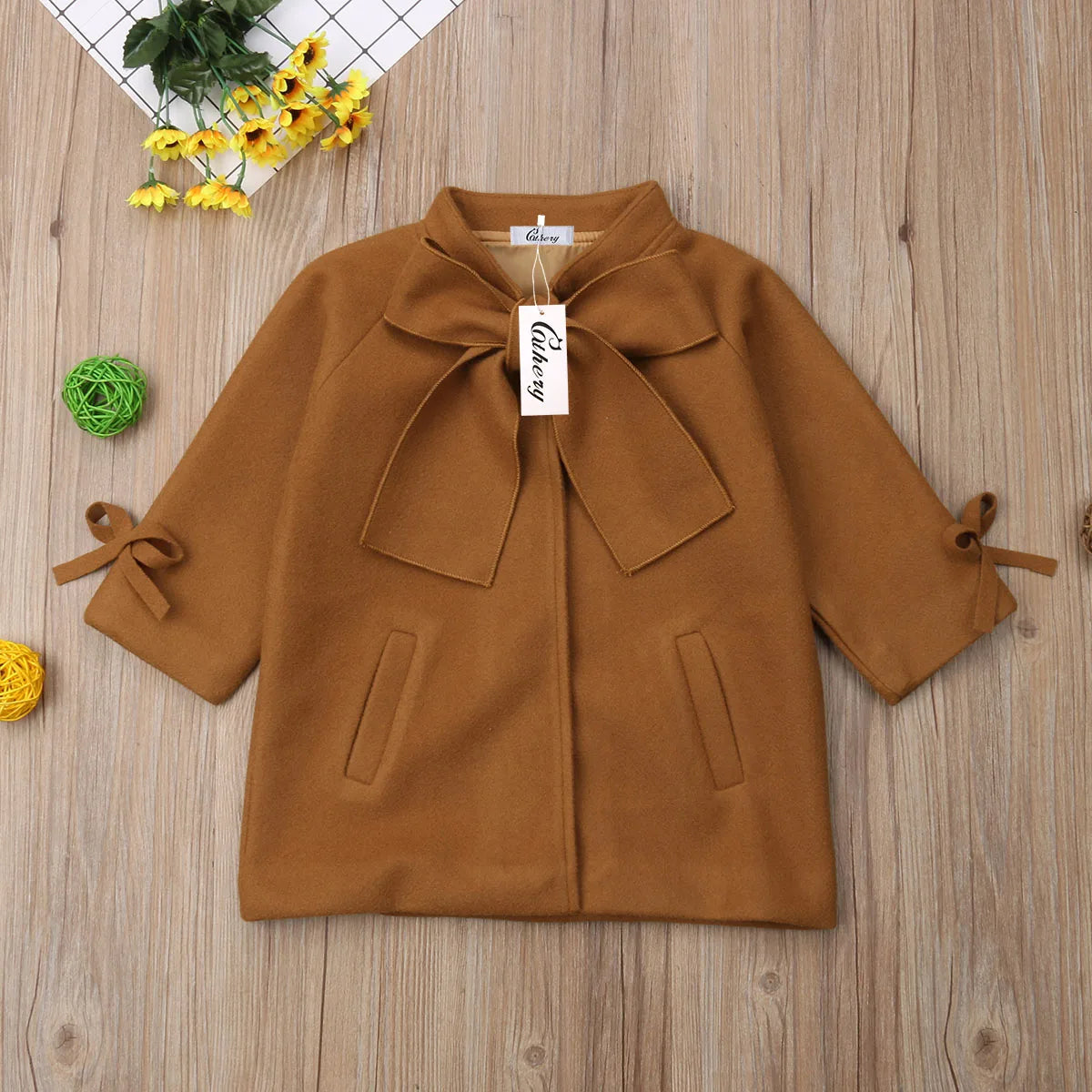 Girls Lightweight Solid Color Windbreaker Jacket with Loose Bow Neck and Side Pockets for Outdoor Fashion