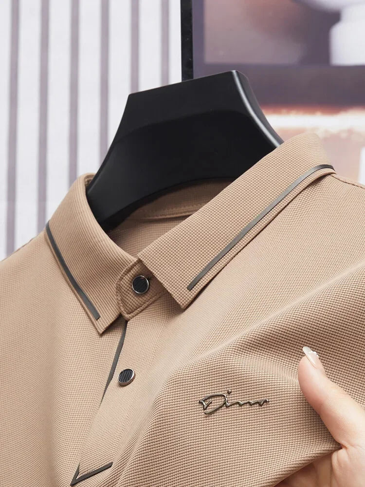 Men's Premium Luxury Polo Shirt Seamless Cool Fabric Business Casual Golf Slim Fit Blouse Collar T-shirt