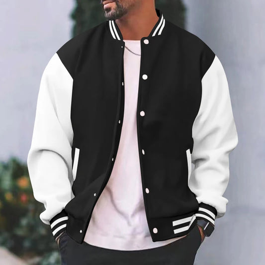 Men's Autumn and Winter Casual Velvet Flight Jacket Varsity Baseball Jersey Loose Stand-up Coat