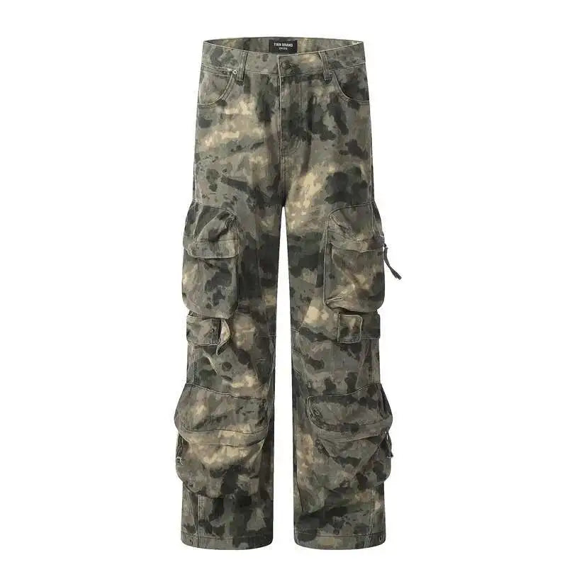 IEFB Camouflage Men's Wide Leg Pants High Street Multi Pocket Tie Dye Cargo Trousers Spring Collection 28W5107