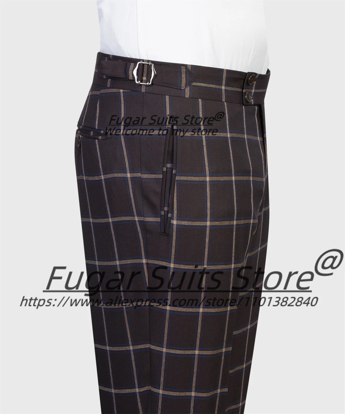 British Style Business Plaid Men's Suit Office Work Slim Fit Peak Blazer 3 Piece Set Classic Tuxedo Ropa Hombre