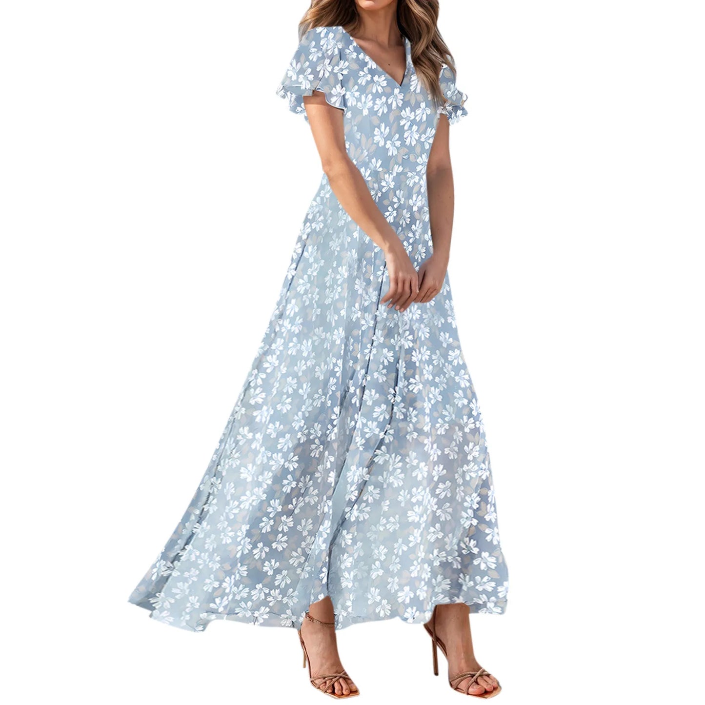 2025 Summer Dresses For Women Casual Short Sleeve Maxi Dresses Cute Floral Maxi Dress Evening Party Wedding Guest Dresses