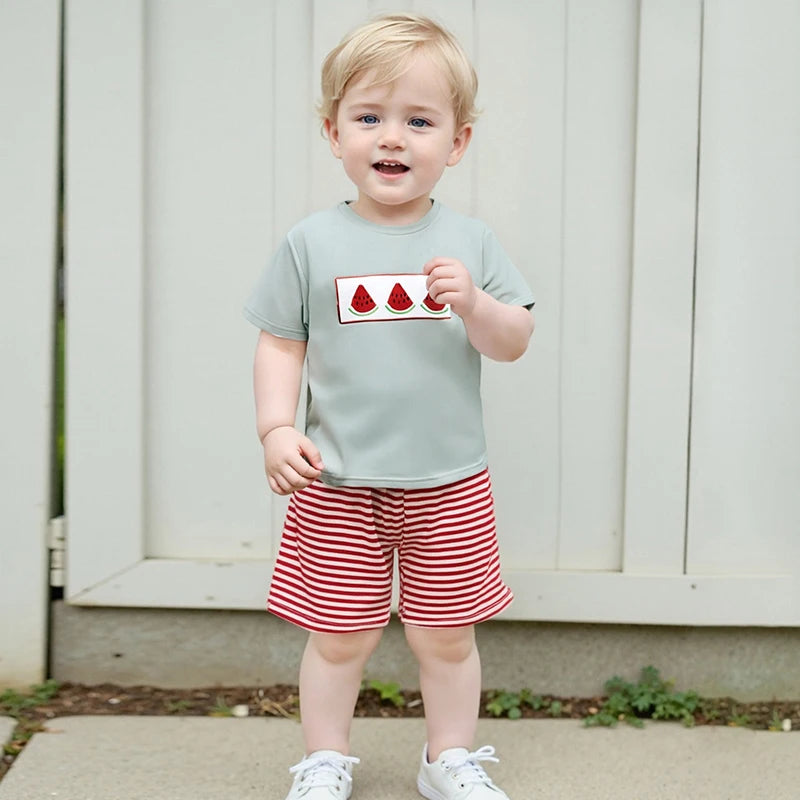 Boys Summer Outfits Pineapple Embroidery 2Pcs Clothes Set