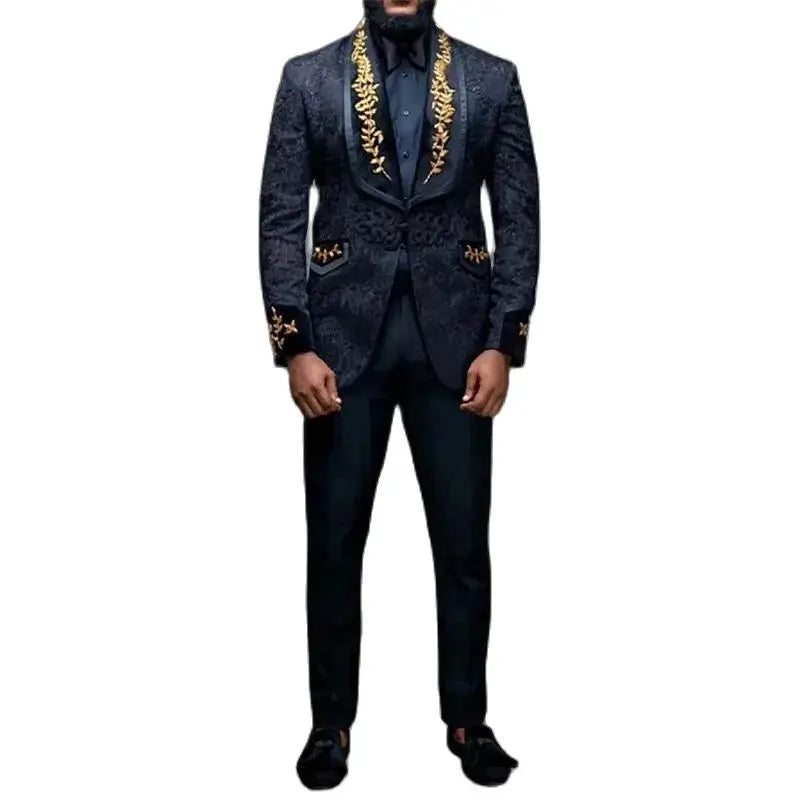 Elegant Black Blazer Formal Men's Suit Jacquard Fabric Shawl Lapel Single Breasted Luxury Jacket