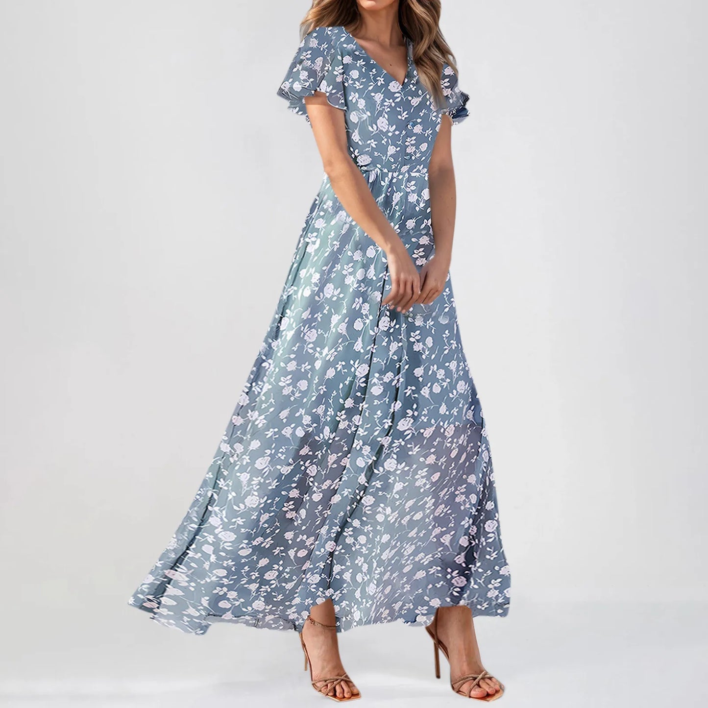 2025 Summer Dresses For Women Casual Short Sleeve Maxi Dresses Cute Floral Maxi Dress Evening Party Wedding Guest Dresses
