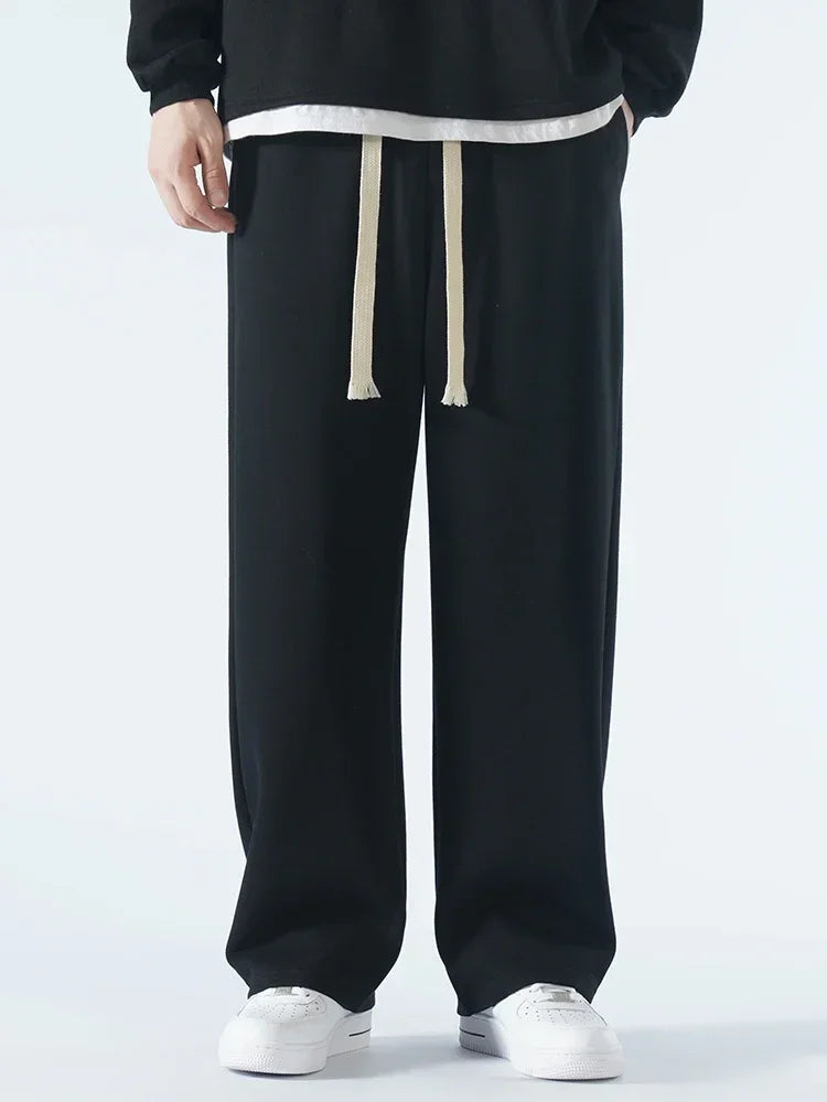 New Men's Casual Wide Leg Straight Pants 65 Percent Cotton Outdoor Sweatpants High Quality Soft Long Baggy Trousers