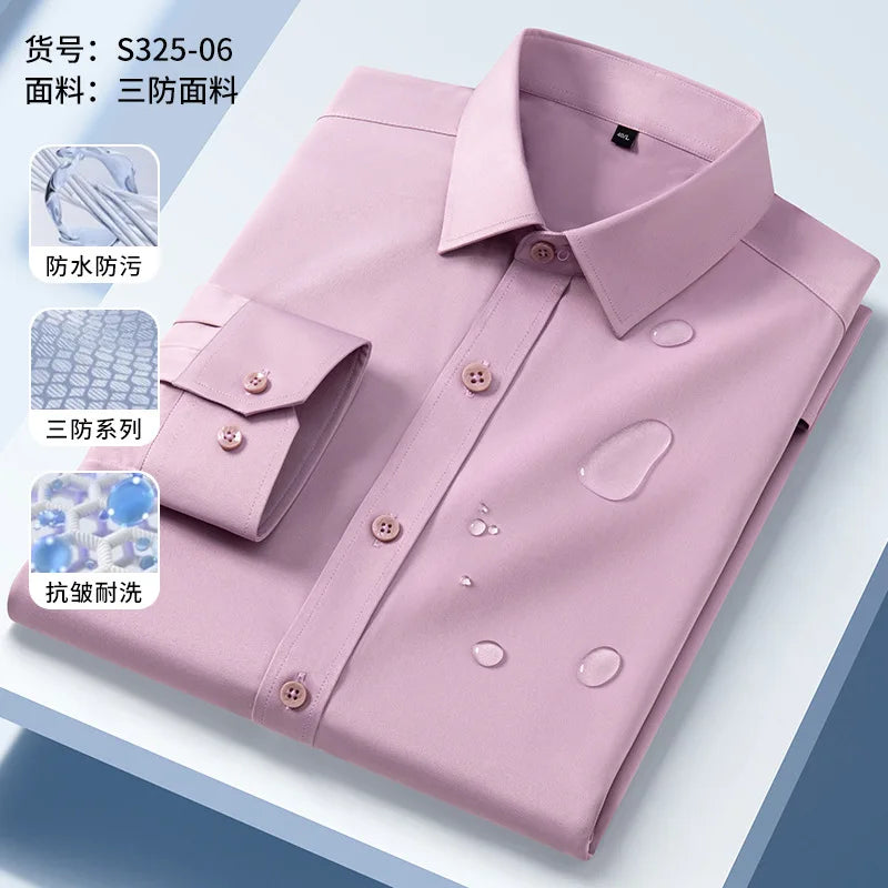 Oil Proof Waterproof Men's Formal Long Sleeve Shirt High Quality Business Leisure Free Ironing Slim Fit Three Prevention