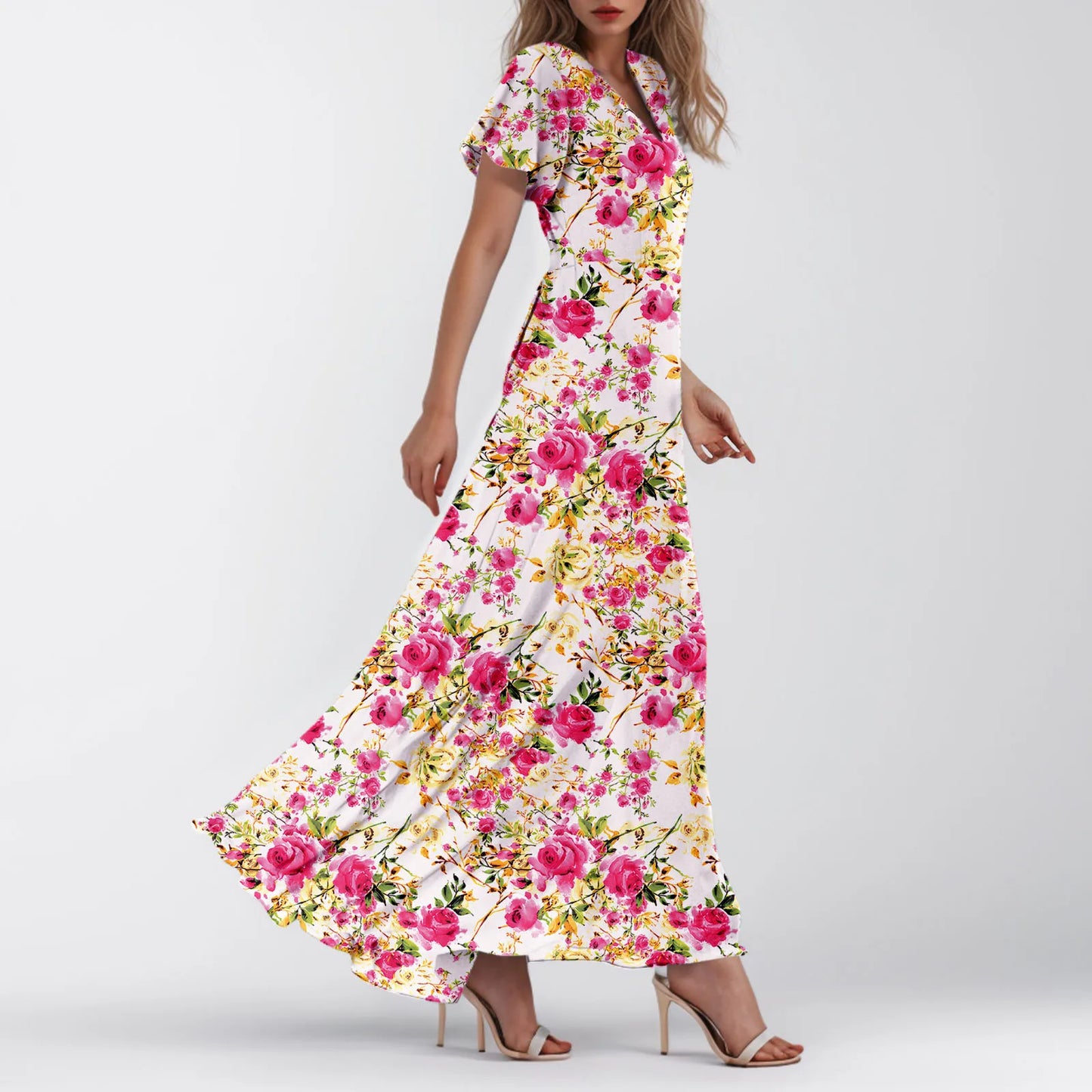 2025 Summer Dresses For Women Casual Short Sleeve Maxi Dresses Cute Floral Maxi Dress Evening Party Wedding Guest Dresses