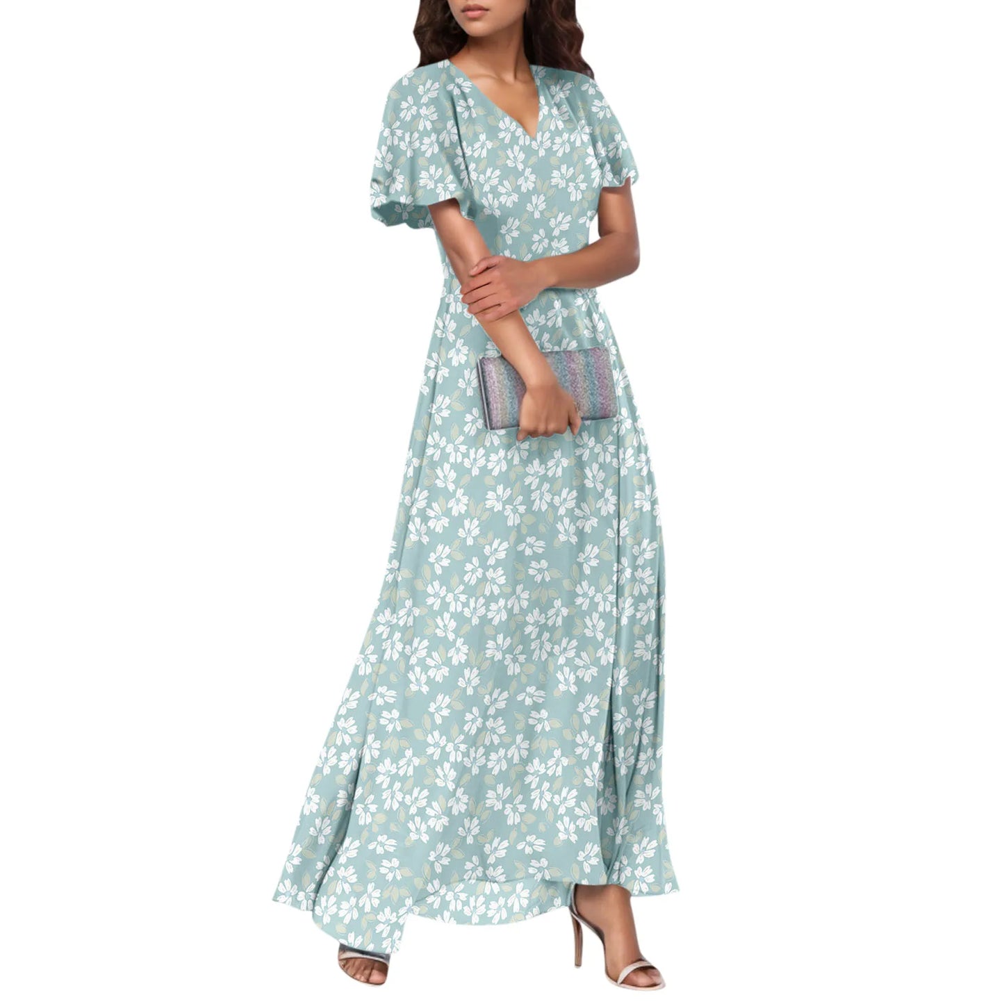 2025 Summer Dresses For Women Casual Short Sleeve Maxi Dresses Cute Floral Maxi Dress Evening Party Wedding Guest Dresses