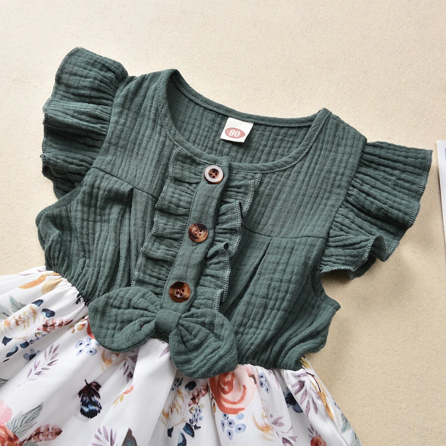 Citgeett Summer Baby Girls Dress Bowknot Floral Print Ruffle Sleeve Knee Length A-Line Dress 1-5 Years