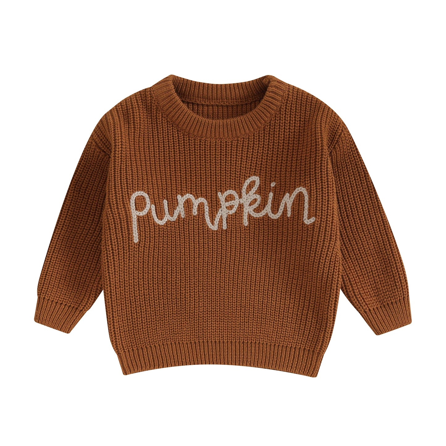 Citgeett Autumn Toddler Girls Winter Knit Sweater Long Sleeve Crewneck Letter Embroidery Pullover Knitwear Fall Clothes