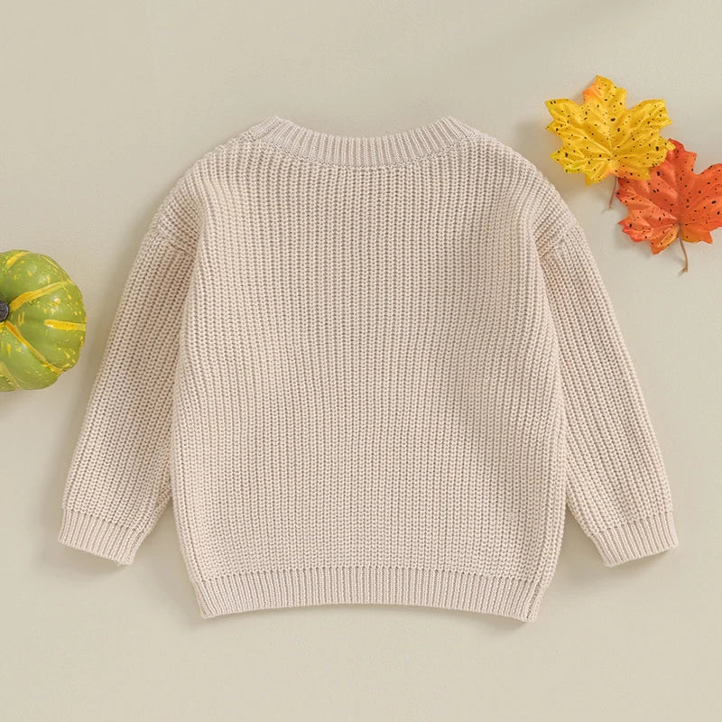 Citgeett Autumn Toddler Girls Winter Knit Sweater Long Sleeve Crewneck Letter Embroidery Pullover Knitwear Fall Clothes