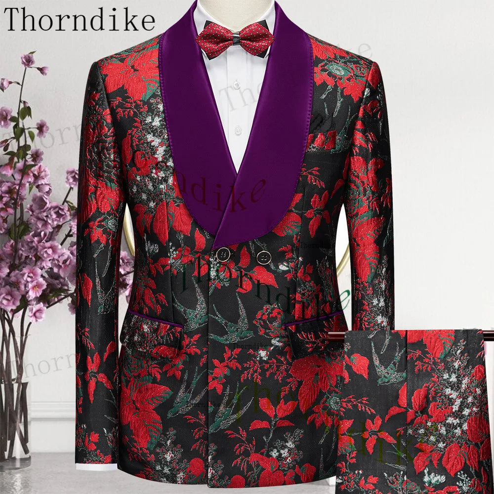Thorndike 2023 New Design Burgundy Suits for Men 2 Piece Blazer Set Casual Double Breasted Travel Wear Jacket and Pant